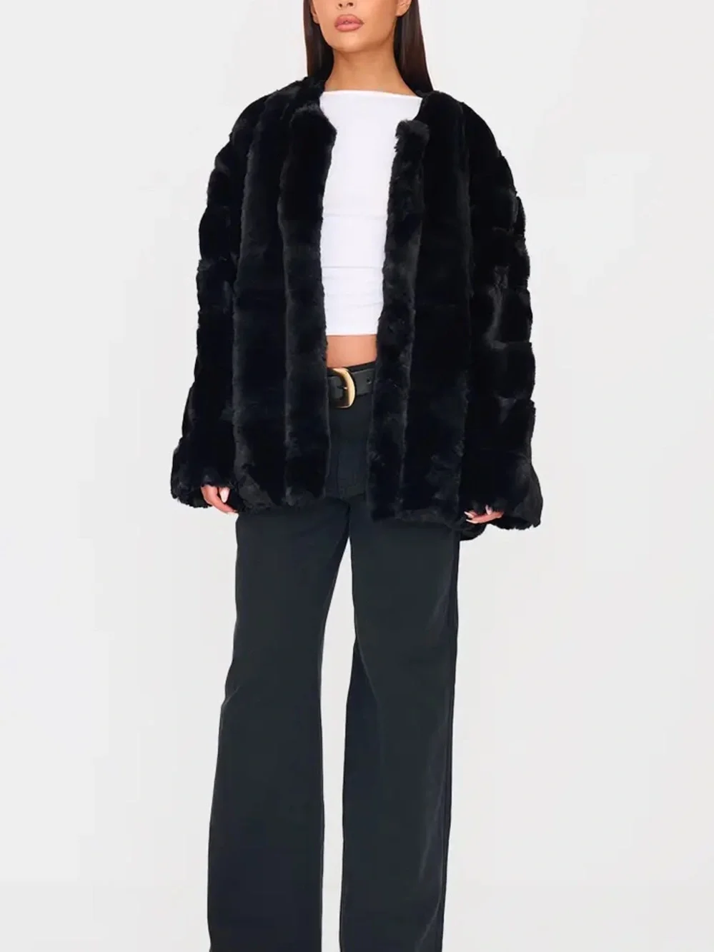 PrettyLittleThing Black Faux Fur Teddy Jacket